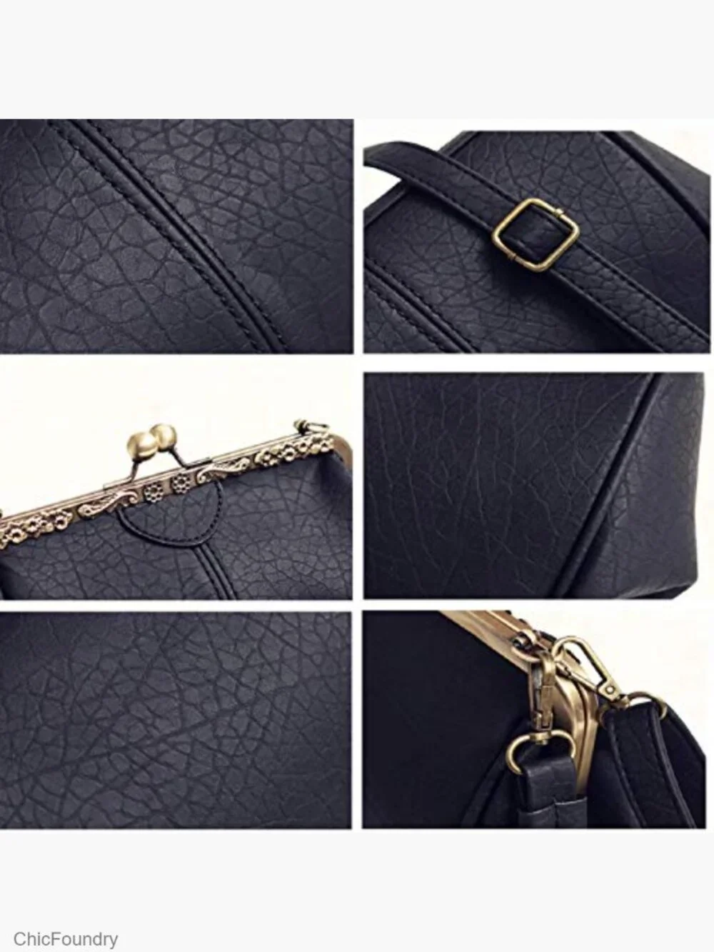 Vintage Kiss Lock Crossbody Top Handle Bag Clutch Purse